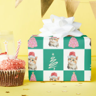 Niedliche Kätzin Weihnachten Weihnachtsbaum Party Geschenkpapier