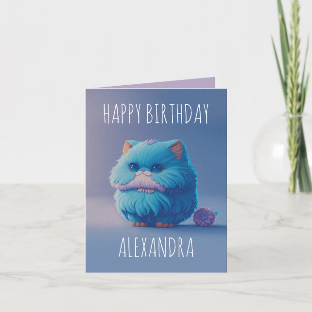 Niedliche Kawaii angora-Katze gefaltete Geburtskar Karte (Vorderseite)