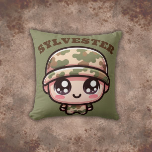 Niedliche Kawaii Army Camouflage Monogram auf Gree Kissen