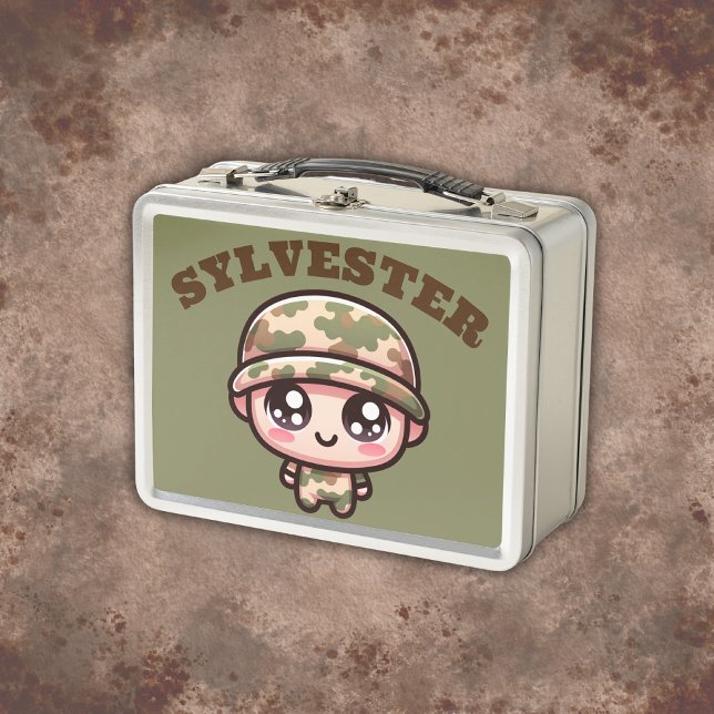 Niedliche Kawaii Army Camouflage Monogram auf Gree Metall Brotdose (Von Creator hochgeladen)