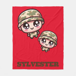 Niedliche Kawaii Army Camouflage Monogram auf Red  Fleecedecke