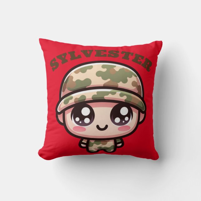 Niedliche Kawaii Army Camouflage Monogram auf Red  Kissen (Vorderseite)