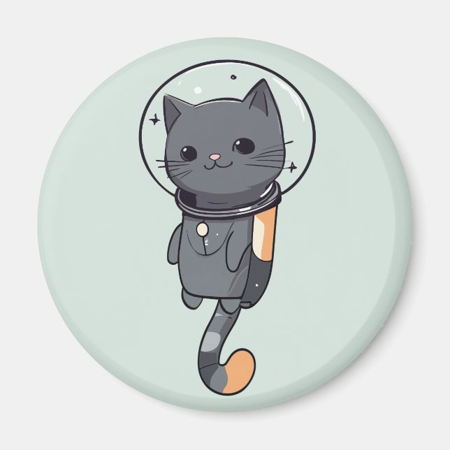 Niedliche Kawaii Astronautenschwarze Katze Magnet (Vorne)