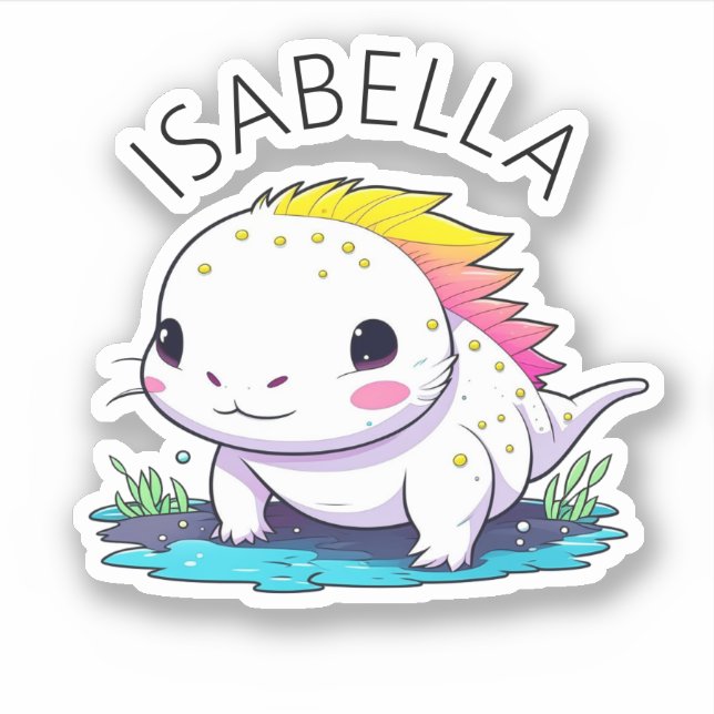Niedliche Kawaii Axolotl Illustration Personalisie Aufkleber (Vorderseite)