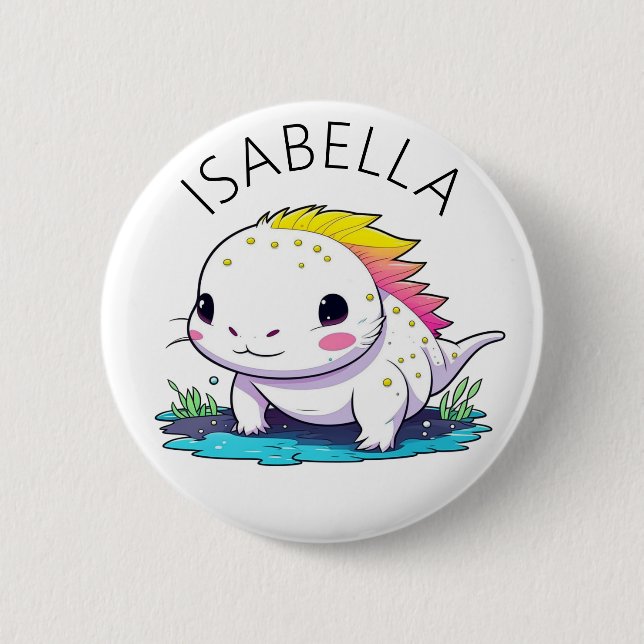 Niedliche Kawaii Axolotl Illustration Personalisie Button (Vorderseite)