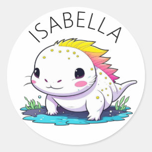 Niedliche Kawaii Axolotl Illustration Personalisie Runder Aufkleber