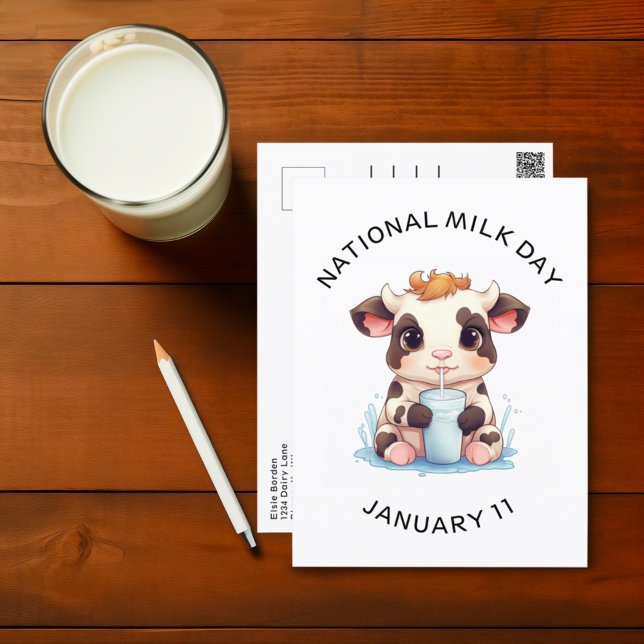 Niedliche Kawaii Baby Kuh trinkt Milch Postkarte (Von Creator hochgeladen)