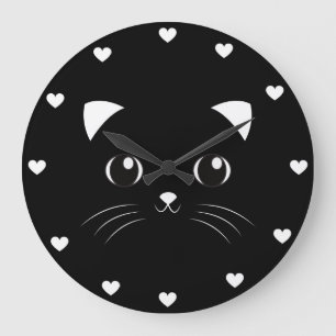 Niedliche Kawaii Black Cat Kontur Große Wanduhr