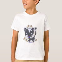 Niedliche Kawaii Black Cat mit Fisch Boy's T - Shi
