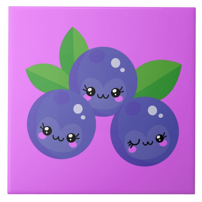 niedliche Kawaii Blaubeeren Dekoration Küche Fliese (Vorderseite)