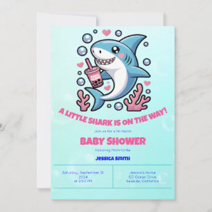 Niedliche Kawaii Boba Shark Pink & Blue Baby Dusch Einladung