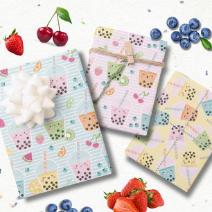 Niedliche Kawaii Bubble Teepastellmuster Geschenkpapier Set