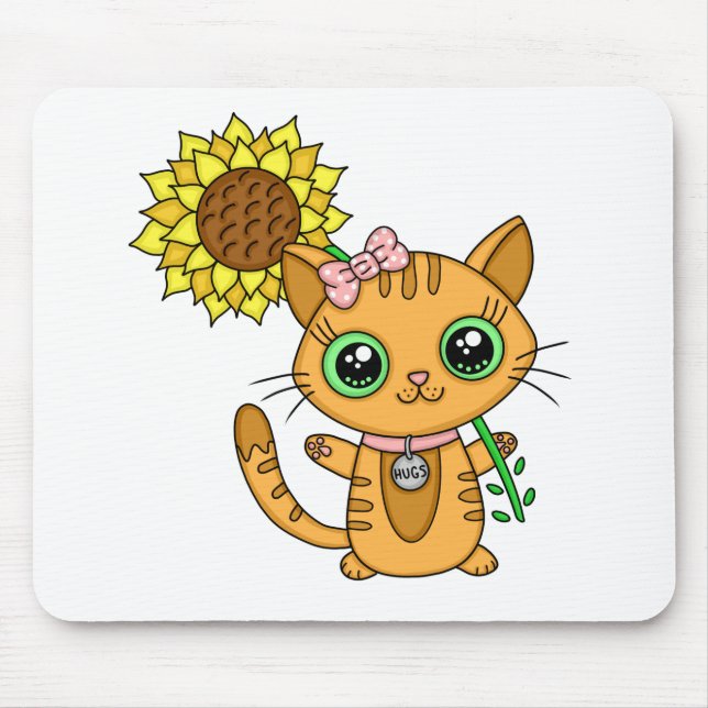 Niedliche Kawaii Cat Holding-Blume Mousepad (Vorne)