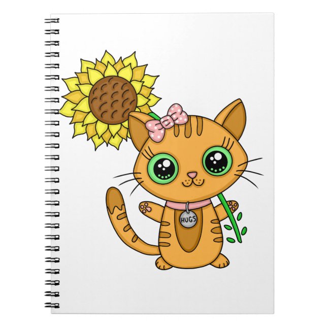 Niedliche Kawaii Cat Holding-Blume Notizblock (Vorderseite)
