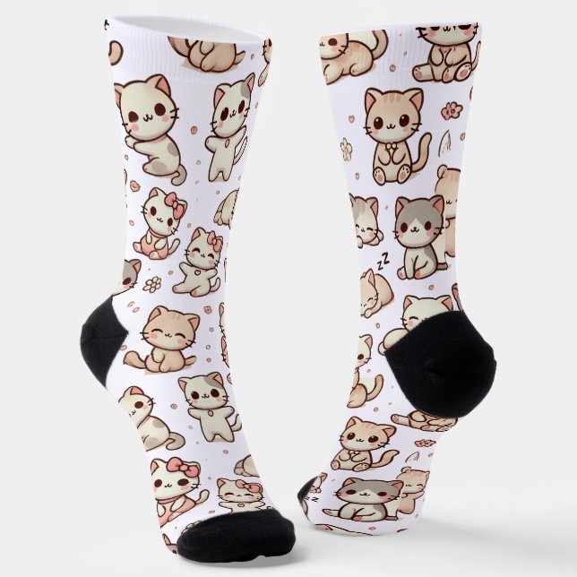 Niedliche Kawaii Cat Pattern Stickers - Playful Pa Socken (Gewinkelt)
