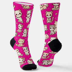 Niedliche Kawaii Cat Pattern Stickers - Playful Pa Socken
