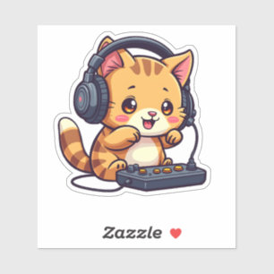 Niedliche Kawaii Cat Playing Video Games - Adorabl Aufkleber