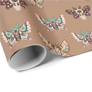 Niedliche Kawaii Chibi Moths on Coffee Tan Geschenkpapier
