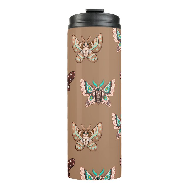 Niedliche Kawaii Chibi Moths on Coffee Tan Thermosbecher (Vorderseite)