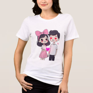 Niedliche Kawaii Couple Doodle Illustration Tri-Blend Shirt