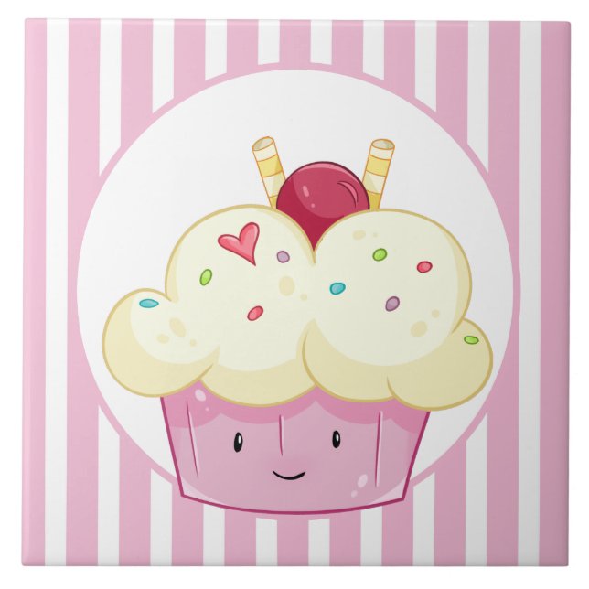 niedliche Kawaii Cupcake Dekoration Küchenbäckerei Fliese (Vorderseite)