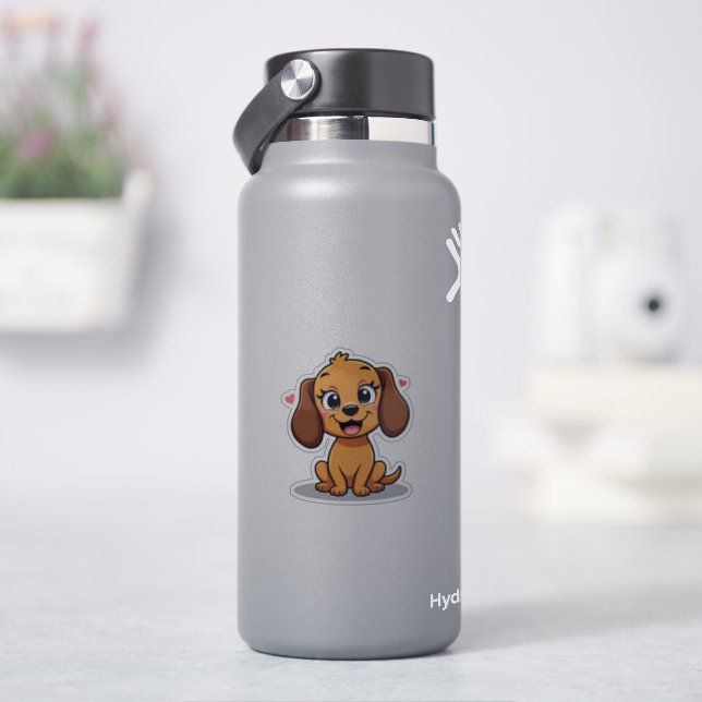 Niedliche Kawaii-Dackel, aufsteigendes Gesicht, kl Aufkleber (HydroFlask)