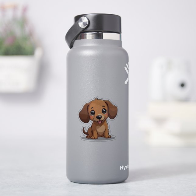 Niedliche Kawaii-Dackel, glücklicher Welpe, klein Aufkleber (HydroFlask)