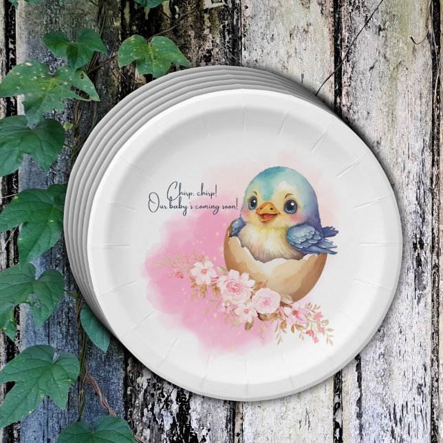 Niedliche Kawaii Egg Bird Elegante Floral Baby Dus Pappteller (Von Creator hochgeladen)