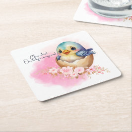 Niedliche Kawaii Egg Bird Elegante Floral Baby Dus Rechteckiger Pappuntersetzer