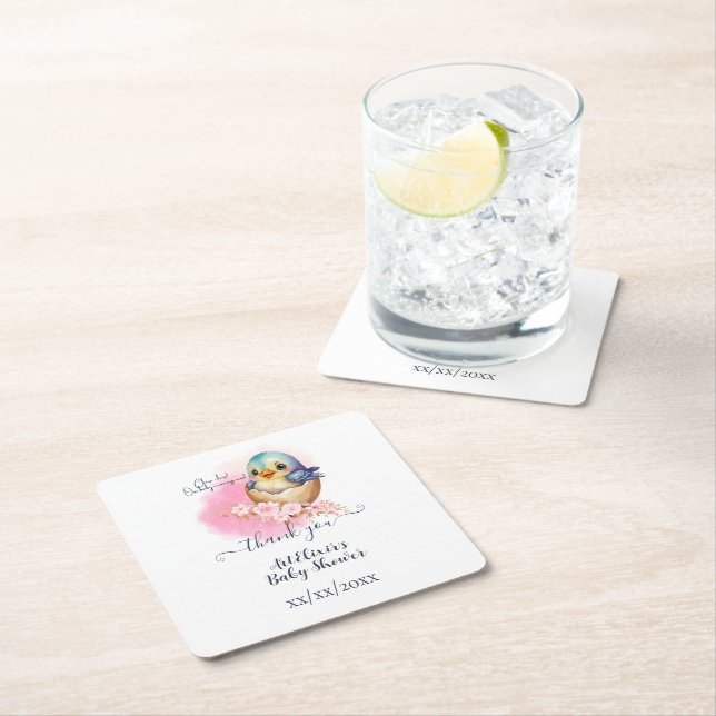 Niedliche Kawaii Egg Bird Elegante Floral Baby Dus Rechteckiger Pappuntersetzer (Vor Ort)