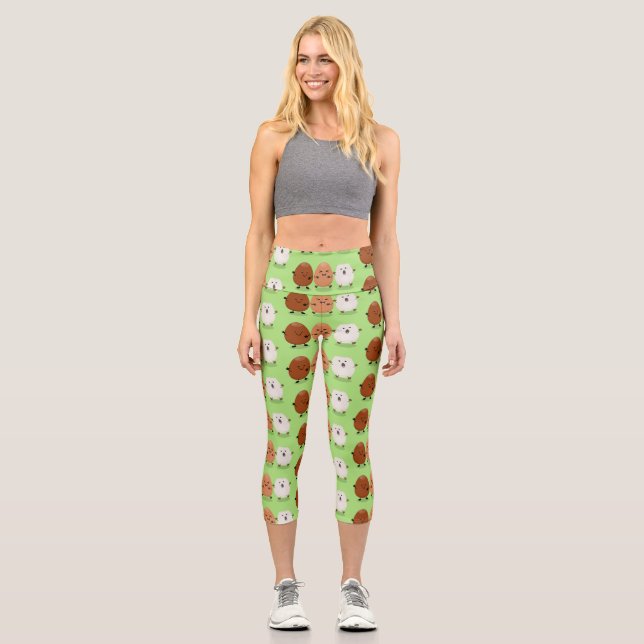Niedliche Kawaii-Eier — lustige Cartoon-Illustrati Capri Leggings (Vorderseite)