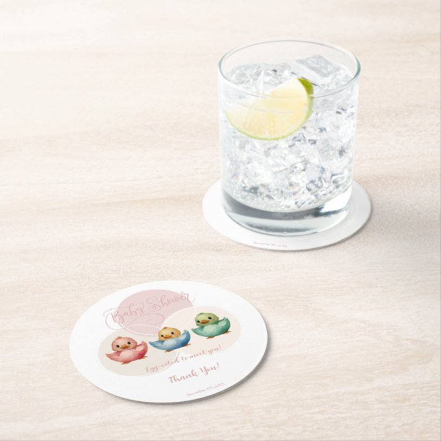 Niedliche Kawaii Eiervögel Pastellfarben Babydusch Runder Pappuntersetzer (Vor Ort)