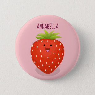 Niedliche Kawaii Erdbeere Cartoon Abbildung Button