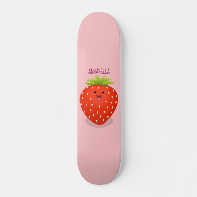 Niedliche Kawaii Erdbeere Cartoon Abbildung Skateboard (Vorne)