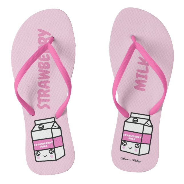 Niedliche Kawaii Erdbeermilch Freunde Süßmilch Flip Flops (Fußbett)