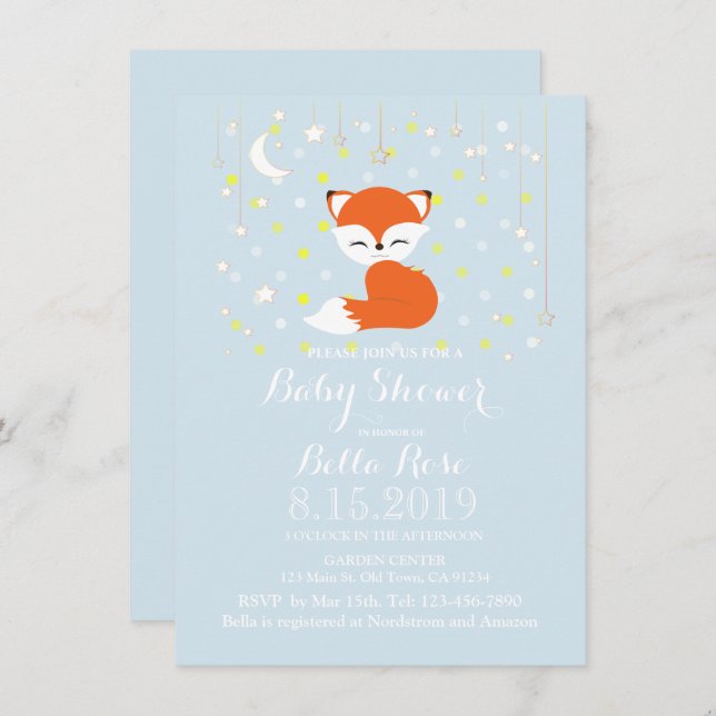 Niedliche Kawaii Fox Stars Woodland Thema Kinderdu Einladung (Vorne/Hinten)