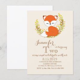 Niedliche Kawaii Fox Woodland Thema Geburtstagskar Einladung