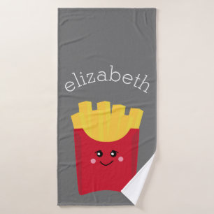 Niedliche Kawaii Fries mit Individuelle Name Badehandtuch