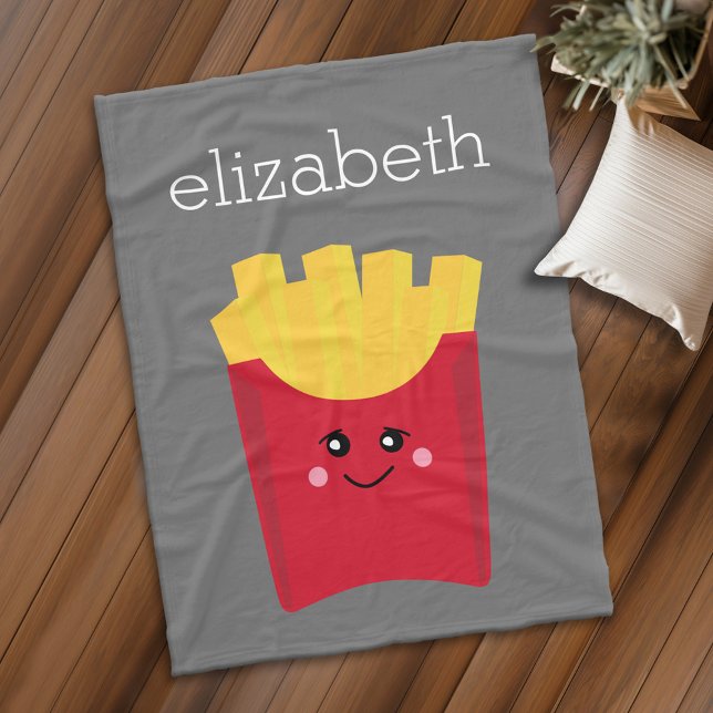 Niedliche Kawaii Fries mit Individuelle Name Fleecedecke (Personalized fleece blanket with kawaii french fries)
