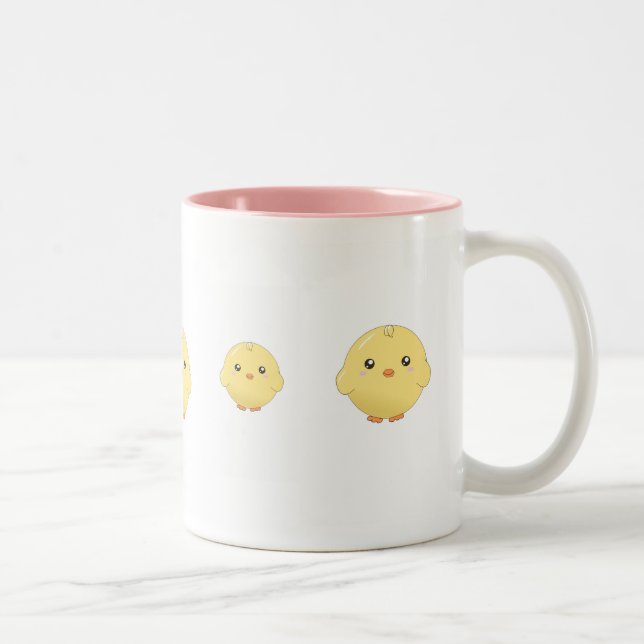 Niedliche kawaii Gelb-Küken-Tasse Zweifarbige Tasse (Rechts)