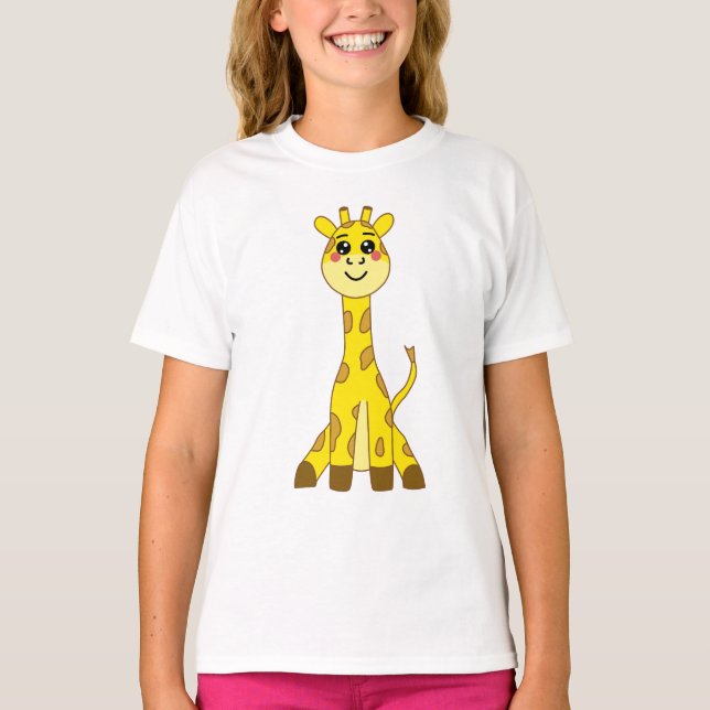 Niedliche Kawaii-Gelbe Giraffe-Illustration T-Shirt (Vorderseite)