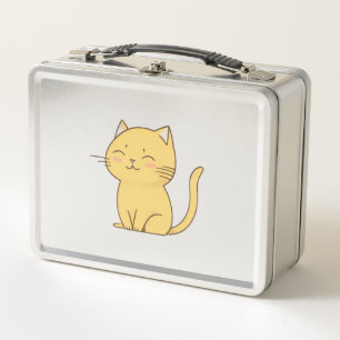 Niedliche Kawaii-Gelbe Katze zeichnend Metall Brotdose