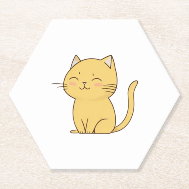 Niedliche Kawaii-Gelbe Katze zeichnend Untersetzer (Vorderseite)