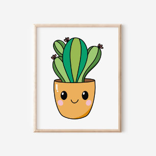 Niedliche Kawaii gepotted Cactus Pflanze Art Poster