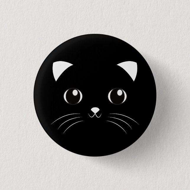 Niedliche Kawaii Gesichts-Kontur schwarzer Katze Button (Vorderseite)
