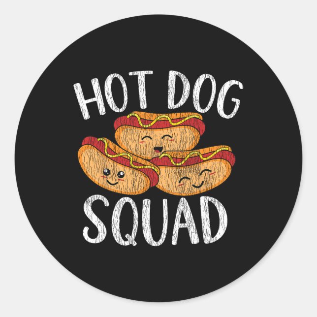 Niedliche Kawaii Hot Dog Squad Grillen Familie Mat Runder Aufkleber (Vorderseite)
