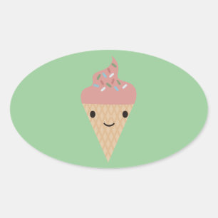 Niedliche Kawaii Ice Creme Ovaler Aufkleber