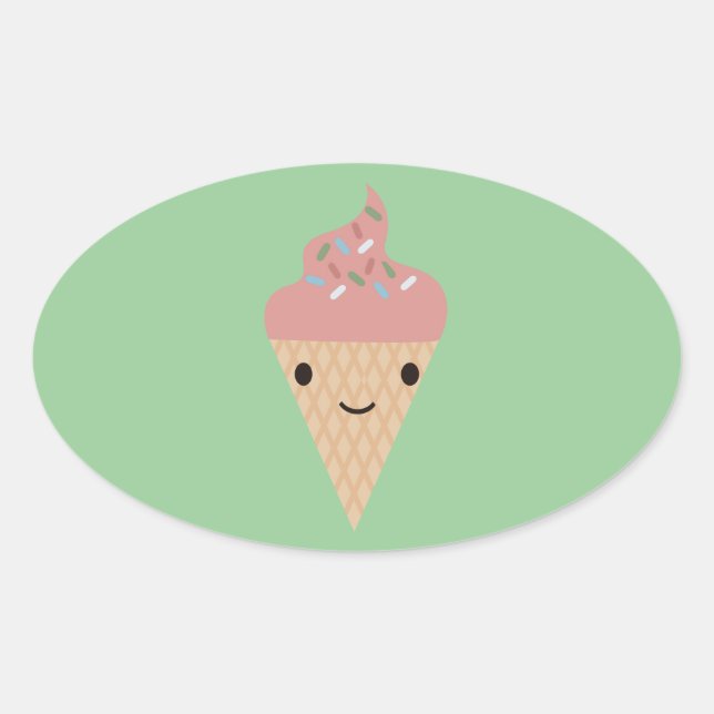 Niedliche Kawaii Ice Creme Ovaler Aufkleber (Vorderseite)