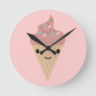 Niedliche Kawaii Ice Creme Runde Wanduhr