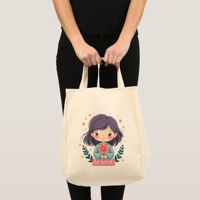 Niedliche Kawaii-Illustration "Be Kind" - Großarti Tragetasche (Vorderseite (Produkt))